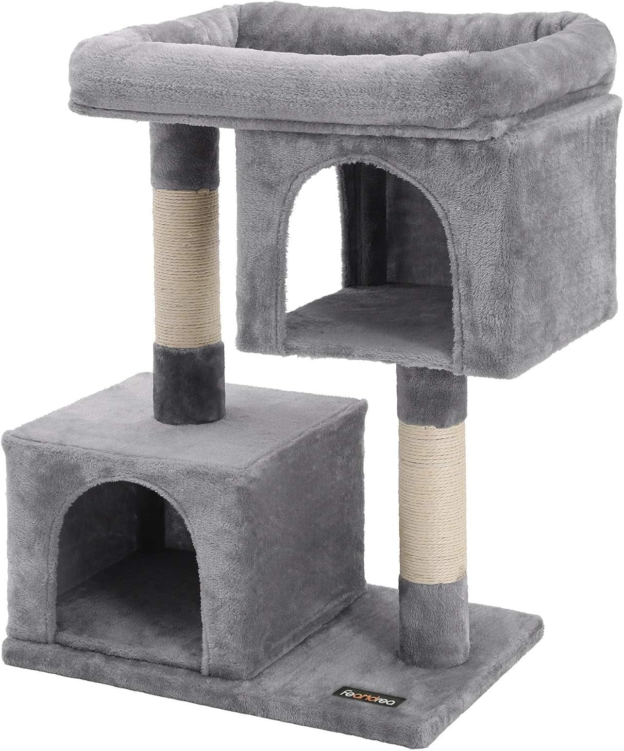 Cat Tree, 33.1-Inch Cat Tower, L, Cat Condo for Large Cats up to 16 Lb, Large Cat Perch, 2 Cat Caves, Scratching Post, Light Gray UPCT61W