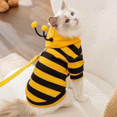 Cat Bee Antennae Costume Hoodies Cute Bee Stripes Dog Kitten Puppy Pet Apparel (X-Small,Yellow&Black)