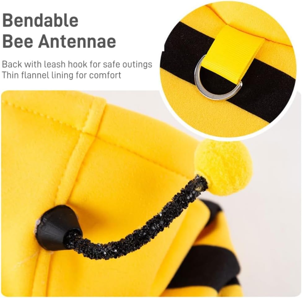 Cat Bee Antennae Costume Hoodies Cute Bee Stripes Dog Kitten Puppy Pet Apparel (X-Small,Yellow&Black)