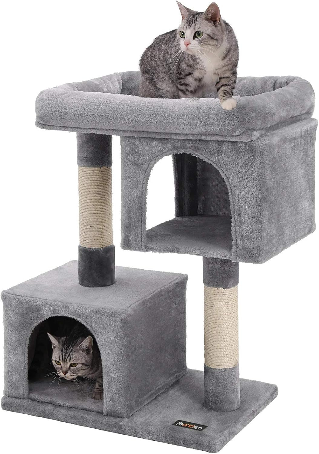 Cat Tree, 33.1-Inch Cat Tower, L, Cat Condo for Large Cats up to 16 Lb, Large Cat Perch, 2 Cat Caves, Scratching Post, Light Gray UPCT61W